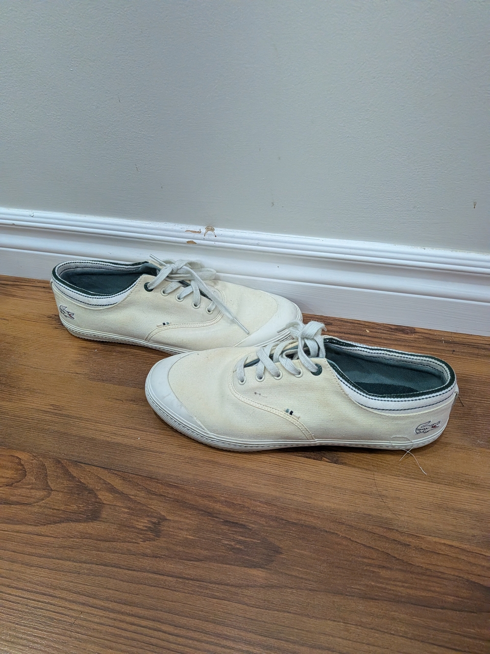 Lacoste Vintage Men's Low-Profile Canvas Sneakers in Cream